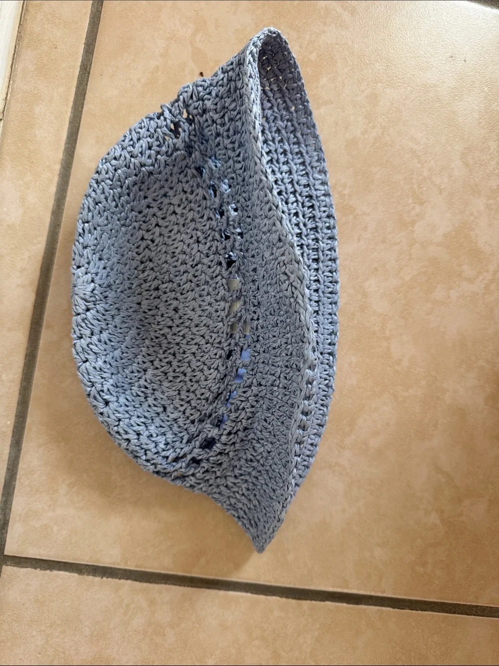 H&M Light Blue Straw-like Crochet Bucket Hat - Women's Summer Accessory
